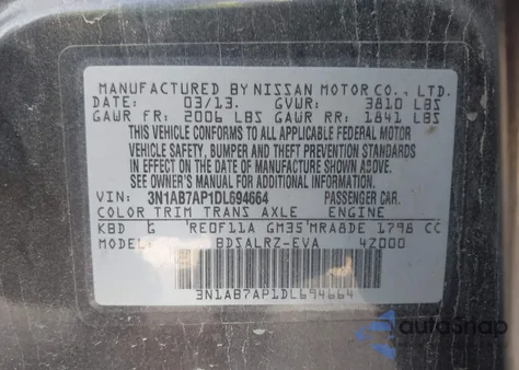 2013 Nissan Sentra S from USA, damaged, VIN 3N1AB7AP1DL694664